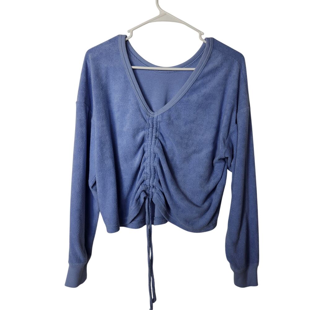 Aerie Blue Cozy Towel Shirt Coverup Terry Cinch Sweatshirt Reversible Size Small